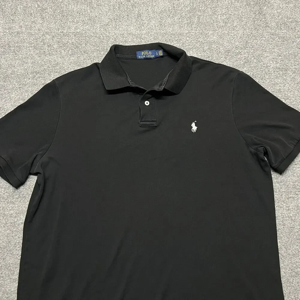 Polo Ralph Lauren Polo Shirt Mens Large Black Cotton Pony Logo Short Sleeve